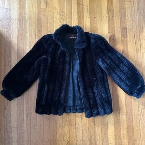 VINTAGE JORDACHE FAUX FUR BOMBER JACKET BLACK SIZE M